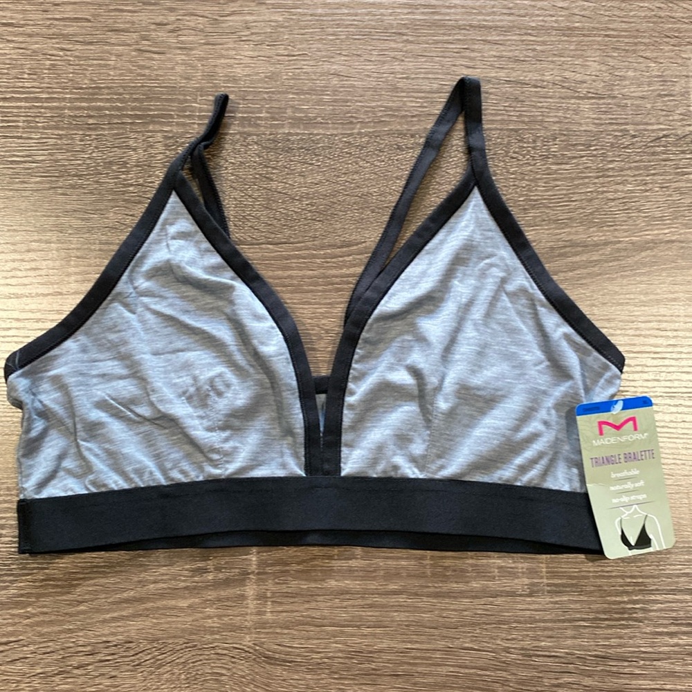 NWT - Maidenform Naturally Soft Triangle Bralette - Heather Gray & Black - XL